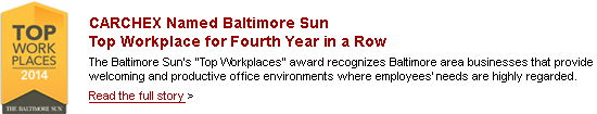 CARCHEX Named Baltimore Sun Top Workplace for Fourth Year in a Row